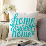 - Sonil-K-2556-Gorsel1 - Realhomes  Turkuaz Home Sweet Home Dijital Baskılı Raşel Kadife Yastık Kırlent Kılıfı Realhomes