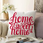 - Sonil-K-2560-Gorsel1 - Realhomes  Kırmızı Home Sweet Home Dijital Modern Raşel Kadife Yastık Kırlent Kılıfı Realhomes