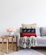Kanaviçe Desende Christmas Teması Dijital Baskılı Raşel Kadife Yastık Kırlent Kılıfı Realhomes