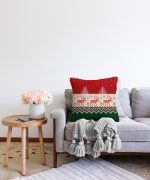 - Sonil-K-3024-Gorsel2 - Realhomes  Yılbaşı Geyikleri ve Ağaçlar Dijital Baskılı Dekoratif Raşel Kadife Yastık Kırlent Kılıfı Realhomes