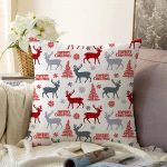 - Sonil-K-3035-Gorsel1 - Realhomes  Yılbaşı Geyik ve Ağaçlar Temalı Dekoratif Raşel Kadife Yastık Kırlent Kılıfı Realhomes