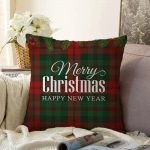 - Sonil-K-3036-Gorsel1 - Realhomes  Ekose Zeminde Merry Christmas Dijital Baskılı Dekoratif Raşel Kadife Yastık Kırlent Kılıfı Realhomes
