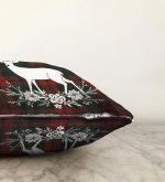 Ekose Zeminde Yılbaşı Geyik Temalı Dijital Baskılı Raşel Kadife Yastık Kılıfı Realhomes