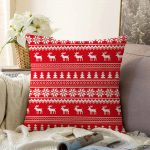 Kırmızı Zeminli Kanaviçe Geyik Desenli Raşel Kadife Yastık Kırlent Kılıfı Realhomes