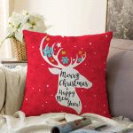 Merry Christmas Geyik Desenli Dekoratif Raşel Kadife Yastık Kırlent Kılıfı Realhomes