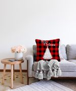 Siyah Kırmızı Ekose Desenli Yılbaşı Temalı Dekoratif Raşel Kadife Yastık Kırlent Kılıfı Realhomes
