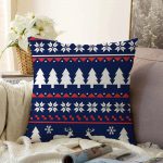 Lacivert Zeminli Ağaç ve Geyik Desenli Dekoratif Raşel Kadife Yastık Kırlent Kılıfı Realhomes
