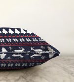 Lacivert Zeminli Ağaç ve Geyik Desenli Dekoratif Raşel Kadife Yastık Kırlent Kılıfı Realhomes