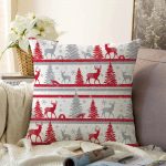 Geyik ve Çam Ağaçları Dijital Baskılı Dekoratif Raşel Kadife Yastık Kırlent Kılıfı Realhomes