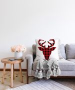 Modern Ekose Geyik Desenli Dijital Baskılı Raşel Kadife Yastık Kırlent Kılıfı Realhomes