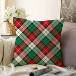 - Sonil-K-3079-Gorsel1 - Realhomes  Yeşil Kırmızı Beyaz Ekose Desenli Dekoratif Raşel Kadife Yastık Kırlent Kılıfı Realhomes