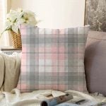 Pembe Gri Ekose Desenli Dekoratif Raşel Kadife Yastık Kırlent Kılıfı Realhomes
