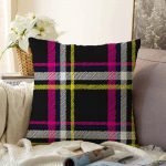 Siyah Sarı Pembe Ekose Desenli Dijital Baskılı Dekoratif Raşel Kadife Yastık Kırlent Kılıfı Realhomes
