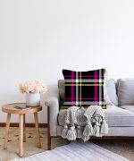 Siyah Sarı Pembe Ekose Desenli Dijital Baskılı Dekoratif Raşel Kadife Yastık Kırlent Kılıfı Realhomes