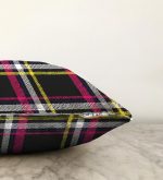 Siyah Sarı Pembe Ekose Desenli Dijital Baskılı Dekoratif Raşel Kadife Yastık Kırlent Kılıfı Realhomes