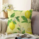 Krem Zeminli Limon Desenli Dekoratif Raşel Kadife Yastık Kırlent Kılıfı Realhomes