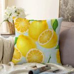Mavi Zeminli Limon Desenli Dekoratif Raşel Kadife Yastık Kırlent Kılıfı Realhomes