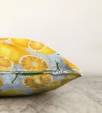 Mavi Zeminli Limon Desenli Dekoratif Raşel Kadife Yastık Kırlent Kılıfı Realhomes