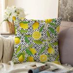 Geometrik ve Limon Desenli 3D Dijital Baskılı Raşel Kadife Yastık Kırlent Kılıfı Realhomes