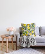 Geometrik ve Limon Desenli 3D Dijital Baskılı Raşel Kadife Yastık Kırlent Kılıfı Realhomes