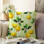 - Sonil-K-3103-Gorsel1 - Realhomes  Yeşil Zeminli 3 Boyutlu Limon Desenli Dijital Baskılı Raşel Kadife Yastık Kırlent Kılıfı Realhomes