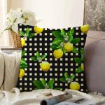 - Sonil-K-3107-Gorsel1 - Realhomes Siyah Zeminde Ekose Desenli Limon Dijital Baskılı Dekoratif Raşel Kadife Yastık Kılıfı Realhomes