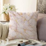 Altın Yaldızlı Açık Renk Mermer Desenli Raşel Kadife Yastık Kırlent Kılıfı Realhomes