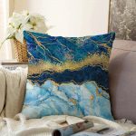Altın Varaklı Mavi Zeminli Modern Raşel Kadife Yastık Kırlent Kılıfı Realhomes
