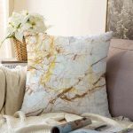Beyaz Mermer Desenli Dijital Baskılı Raşel Kadife Yastık Kırlent Kılıfı Realhomes