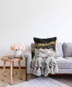 Modern Siyah Beyaz Altın Mermer Motifli Dijital Baskılı Raşel Kadife Yastık Kırlent Kılıfı Realhomes