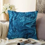 Mavi Ebru Motifleri Dijital Baskılı Raşel Kadife Yastık Kırlent Kılıfı Realhomes