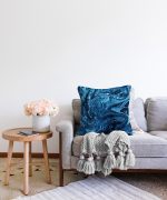 Mavi Ebru Motifleri Dijital Baskılı Raşel Kadife Yastık Kırlent Kılıfı Realhomes