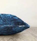 Mavi Ebru Motifleri Dijital Baskılı Raşel Kadife Yastık Kırlent Kılıfı Realhomes