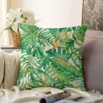 - Sonil-K-3157-Gorsel1 - Realhomes  Amazon Yaprakları Dijital Baskılı Modern Raşel Kadife Yastık Kırlent Kılıfı Realhomes
