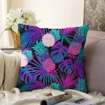 - Sonil-K-3158-Gorsel1 - Realhomes  Lacivert Tropikal Desenli Dijital Baskılı Raşel Kadife Yastık Kırlent Kılıfı Realhomes