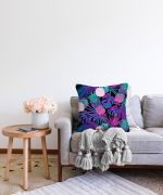 - Sonil-K-3158-Gorsel2 - Realhomes  Lacivert Tropikal Desenli Dijital Baskılı Raşel Kadife Yastık Kırlent Kılıfı Realhomes