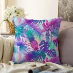 Mavi Zeminde Tropikal Objeler Modern Raşel Kadife Yastık Kırlent Kılıfı Realhomes