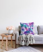 Mavi Zeminde Tropikal Objeler Modern Raşel Kadife Yastık Kırlent Kılıfı Realhomes