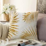 - Sonil-K-3166-Gorsel1 - Realhomes  Altın Renkli Palmiye Yaprakları Dijital Baskılı Raşel Kadife Yastık Kırlent Kılıfı Realhomes