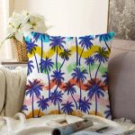 - Sonil-K-3167-Gorsel1 - Realhomes Renkli Palmiyeler Özel Tasarım Dekoratif Raşel Kadife Kırlent Kılıfı Realhomes