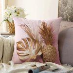 - Sonil-K-3173-Gorsel1 - Realhomes  3D Yaprak ve Ananas Desenli Özel Tasarım Raşel Kadife Yastık Kırlent Kılıfı Realhomes