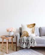 - Sonil-K-3181-Gorsel2 - Realhomes  3D Altın Renkli Palmiye Yaprakları Desenli Dekoratif Raşel Kadife Yastık Kırlent Kılıfı Realhomes