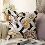 - Sonil-K-3183-Gorsel1 - Realhomes  Zigzag Zeminde Çiçekler Temalı Modern Raşel Kadife Yastık Kırlent Kılıfı Realhomes