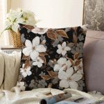 - Sonil-K-3185-Gorsel1 - Realhomes  Siyah Zeminde 3D Çiçekler Temalı Modern Raşel Kadife Yastık Kırlent Kılıfı Realhomes
