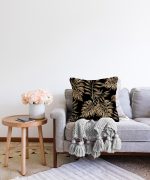 - Sonil-K-3189-Gorsel2 - Realhomes  Siyah Zeminde Altın Renkli Yapraklar Desenli Raşel Kadife Yastık Kırlent Kılıfı Realhomes
