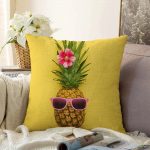 - Sonil-K-3191-Gorsel1 - Realhomes  Sarı Zeminli 3D Ananas Modern Tasarımlı Raşel Kadife Yastık Kırlent Kılıfı Realhomes