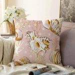 - Sonil-K-3199-Gorsel1 - Realhomes  Pembe Zeminde Deniz Kabukları Modern Raşel Kadife Yastık Kırlent Kılıfı Realhomes