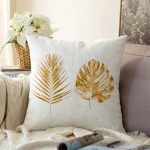 - Sonil-K-3204-Gorsel1 - Realhomes 3D Altın Görünümlü Palmiye Yaprakları Modern Raşel Kadife Yastık Kırlent Kılıfı Realhomes