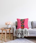 Fuşya Zeminli Ananas Desenli Modern Raşel Kadife Yastık Kırlent Kılıfı Realhomes