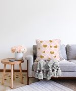 Damalı Pudra Renkli Altın Kalpler Özel Tasarım Raşel Kadife Yastık Kırlent Kılıfı Realhomes